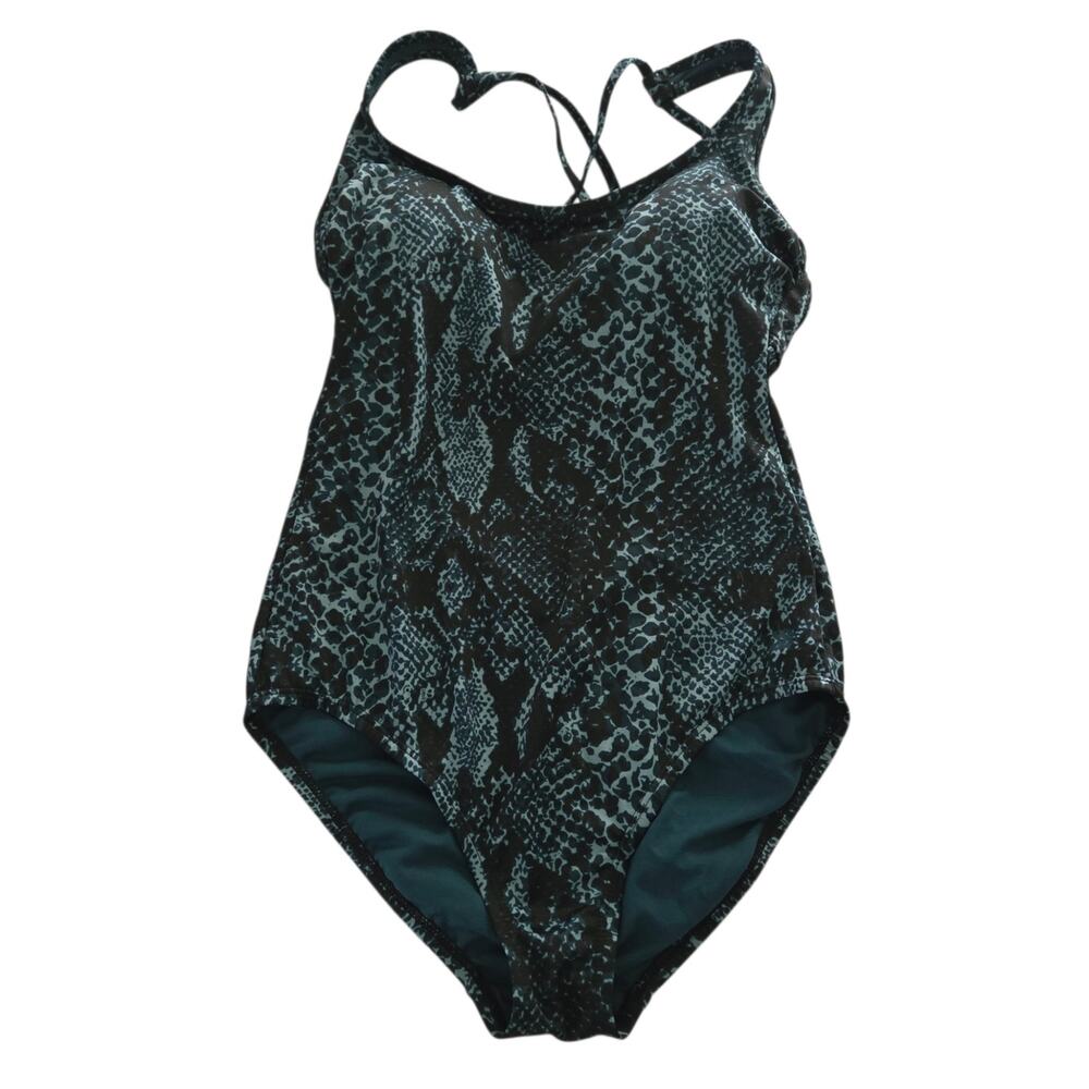 All in Motion MEDIUM Snakeskin Print Green Criss Cross Strap One Piece Swimsuit